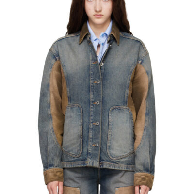 Off-White Navy & Brown Corduroy Patch Denim Jacket
