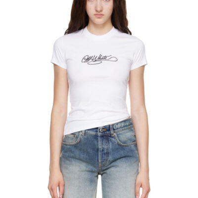 Off-White White Script Fitted T-shirt