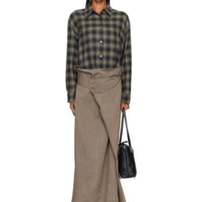 Our Legacy Green & Taupe Twisted Shirt Maxi Dress