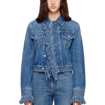 Paco Rabanne Blue Fitted Fringe Denim Jacket
