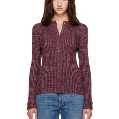 Paco Rabanne Burgundy Ribbed Cardigan