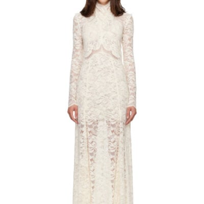Paco Rabanne Off-White Cut-Out Details Lace Maxi Dress