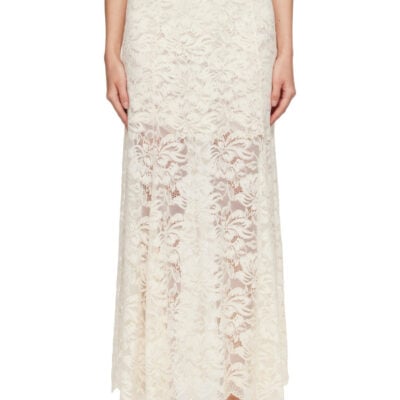Paco Rabanne Off-White Flared Lace Maxi Skirt