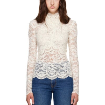 Paco Rabanne Off-White Long Sleeved Lace Cut-Out Blouse