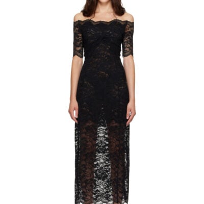 Paco Rabanne Purple Layered Lace Midi Dress