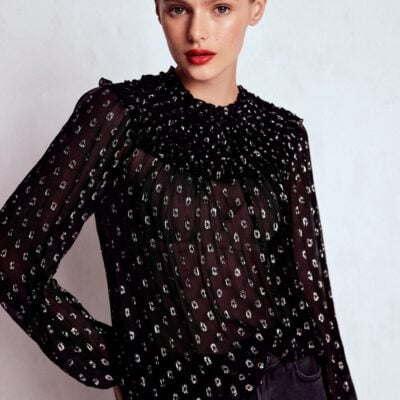 Boden Metallic Ruffle Collar Top