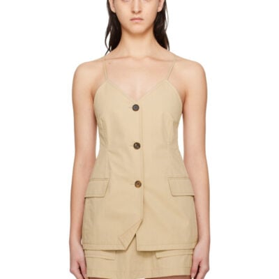 Pushbutton Beige Button Camisole