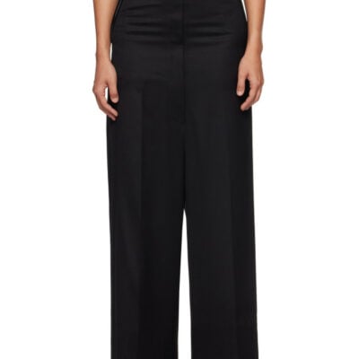 Pushbutton Black Side Folded Wide Trousers