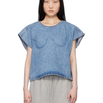 Pushbutton Blue Bra Point Sleeveless Denim Top