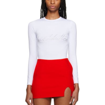 Pushbutton White Crystal Long Sleeve T-Shirt
