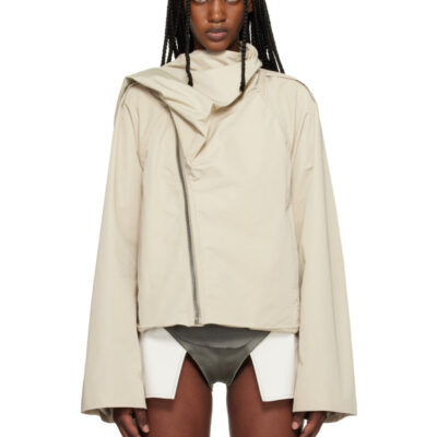 Rick Owens Beige Temple Cropped Scarf Flight Jacket
