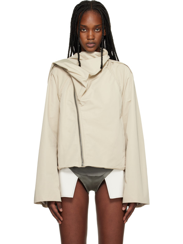 Rick Owens Beige Temple Cropped Scarf Flight Jacket