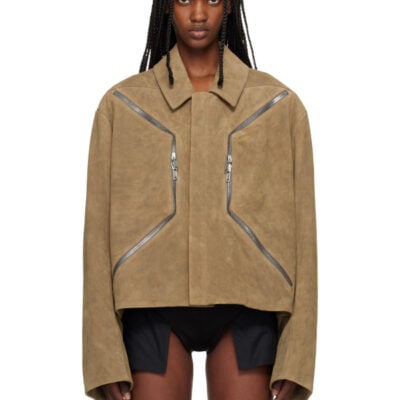 Rick Owens Beige Temple Heizer Mac Suede Jacket