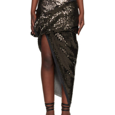 Rick Owens Black Draped Calf Denim Midi Skirt