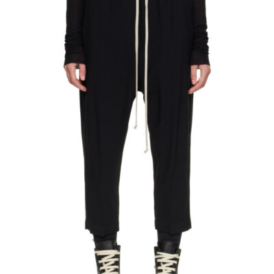 Rick Owens Black Drawstring Astaires Cropped Trousers