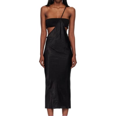 Rick Owens Black Temple Bias Strap Midi Dress