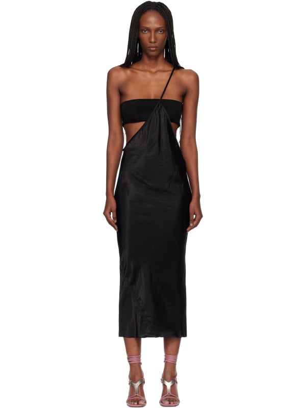 Rick Owens Black Temple Bias Strap Midi Dress