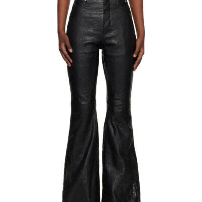 Rick Owens Black Temple Bolan Bootcut Leather Pants