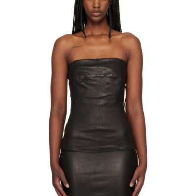 Rick Owens Black Temple Bustier Leather Top