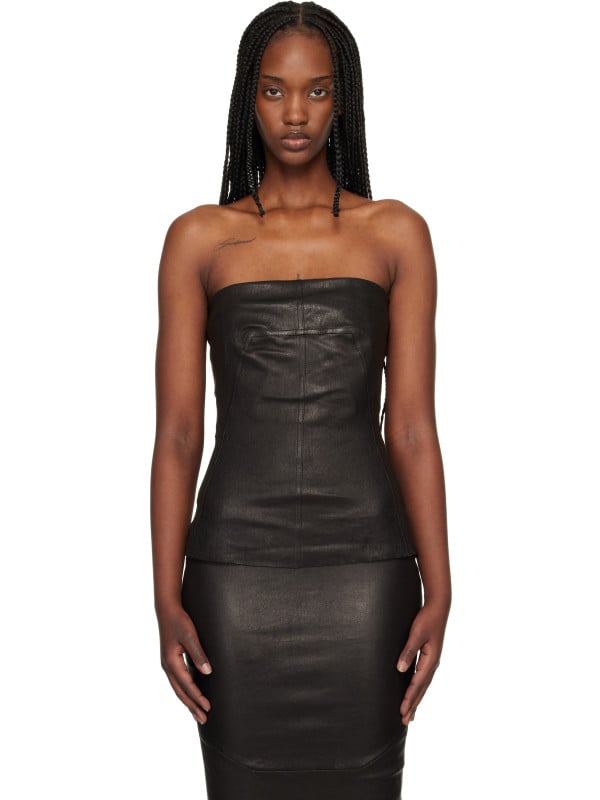 Rick Owens Black Temple Bustier Leather Top