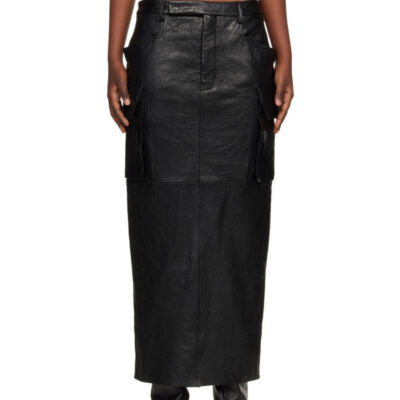 Rick Owens Black Temple Firbanks Leather Midi Skirt
