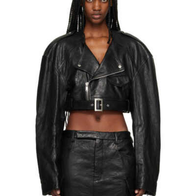 Rick Owens Black Temple Micro Leather Biker Jacket