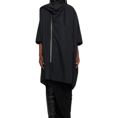 Rick Owens Black Temple Sail Biker Coat