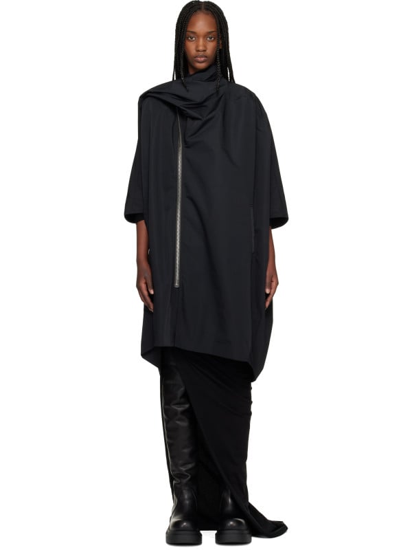 Rick Owens Black Temple Sail Biker Coat