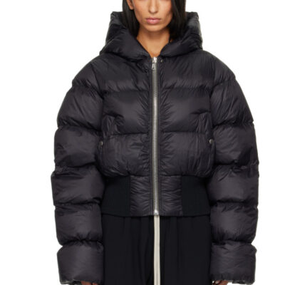 Rick Owens Black Tower Cinched Hooded Down Jacket
