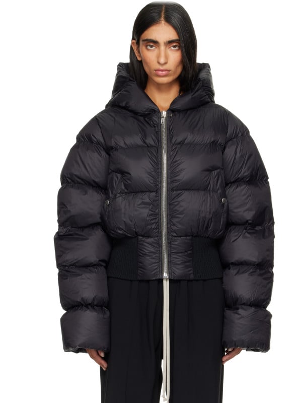 Rick Owens Black Tower Cinched Hooded Down Jacket