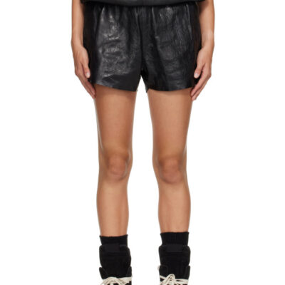 Rick Owens Black Tower Crater Leather Shorts
