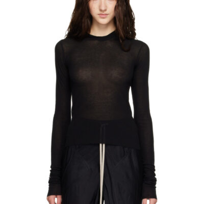 Rick Owens Black Tower Cropped Rib LS Hoodie