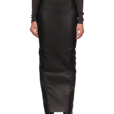 Rick Owens Black Tower Dirt Pillar Leather Maxi Skirt