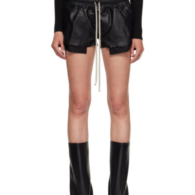 Rick Owens Black Tower Fog Leather Shorts