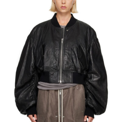 Rick Owens Black Tower Secchia Cropped Leather Flight Jacket