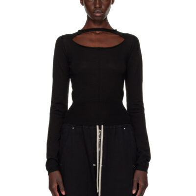 Rick Owens Black Tower Slashed Cropped Pull Sweater