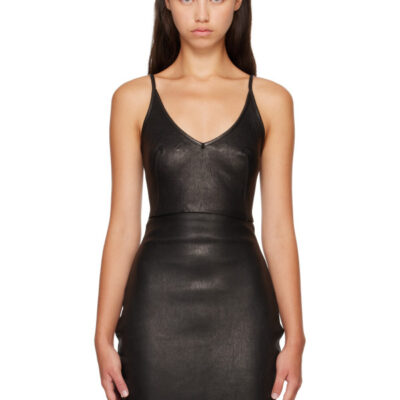 Rick Owens Black Tower Stretch Leather Top