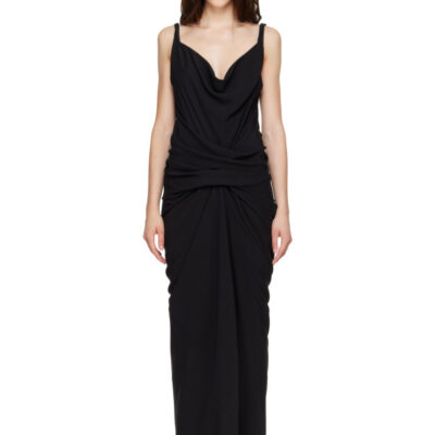 Rick Owens Black Tower Strutter Draped Maxi Dress