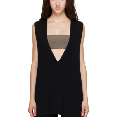 Rick Owens Black Tower Wool Knit V Neck Vest