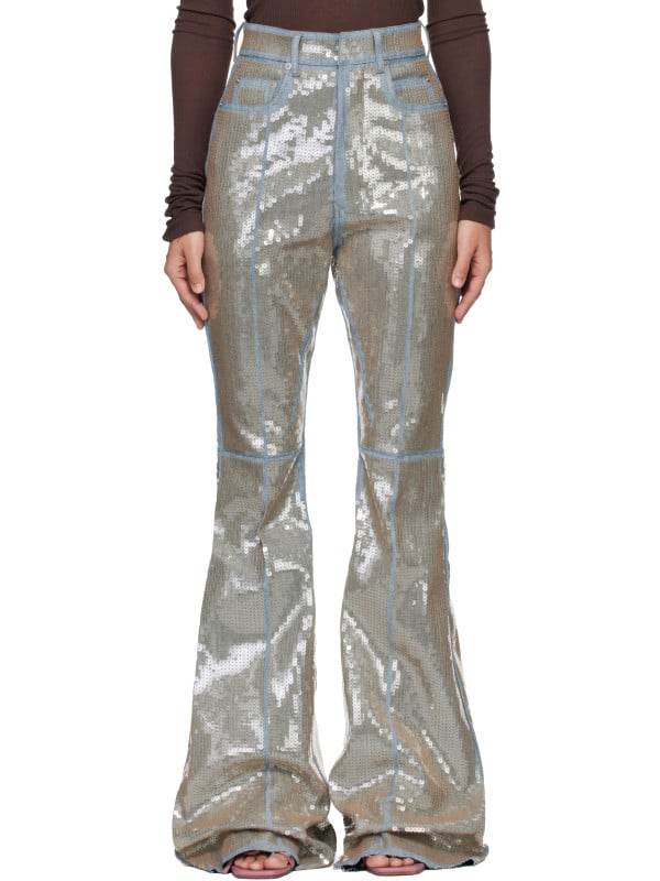 Rick Owens Blue & Beige Temple Bolan Bootcut Jeans