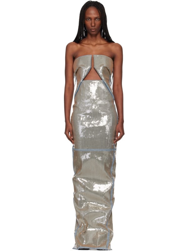 Rick Owens Blue & Beige Temple Prong Denim Maxi Dress