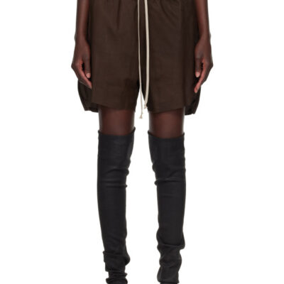 Rick Owens Brown Tower Boxers Leather Shorts