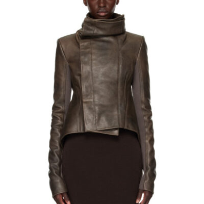 Rick Owens Brown Tower Buttoned Naska Leather Jacket