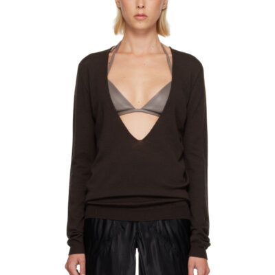 Rick Owens Brown Tower Extreme V-Neck Sweater