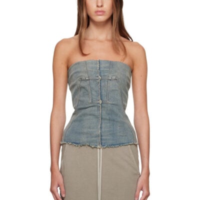 Rick Owens DRKSHDW Blue Tower Splintered Denim Bustier Top
