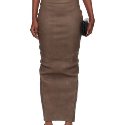 Rick Owens Gray Temple Dirt Pillar Leather Midi Skirt