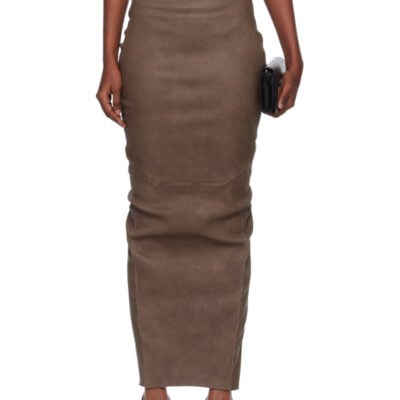 Rick Owens Gray Temple Dirt Pillar Leather Midi Skirt