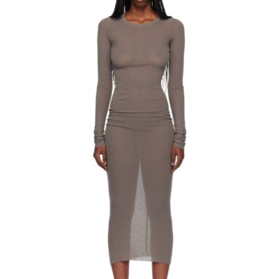 Rick Owens Gray Temple Rib LS Midi Dress