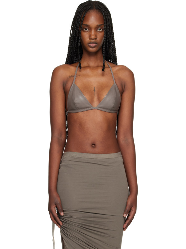 Rick Owens Gray Temple Waxy Lamb Leather Bra