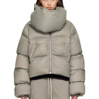 Rick Owens Gray Tower Funnel Neck Down Jacket